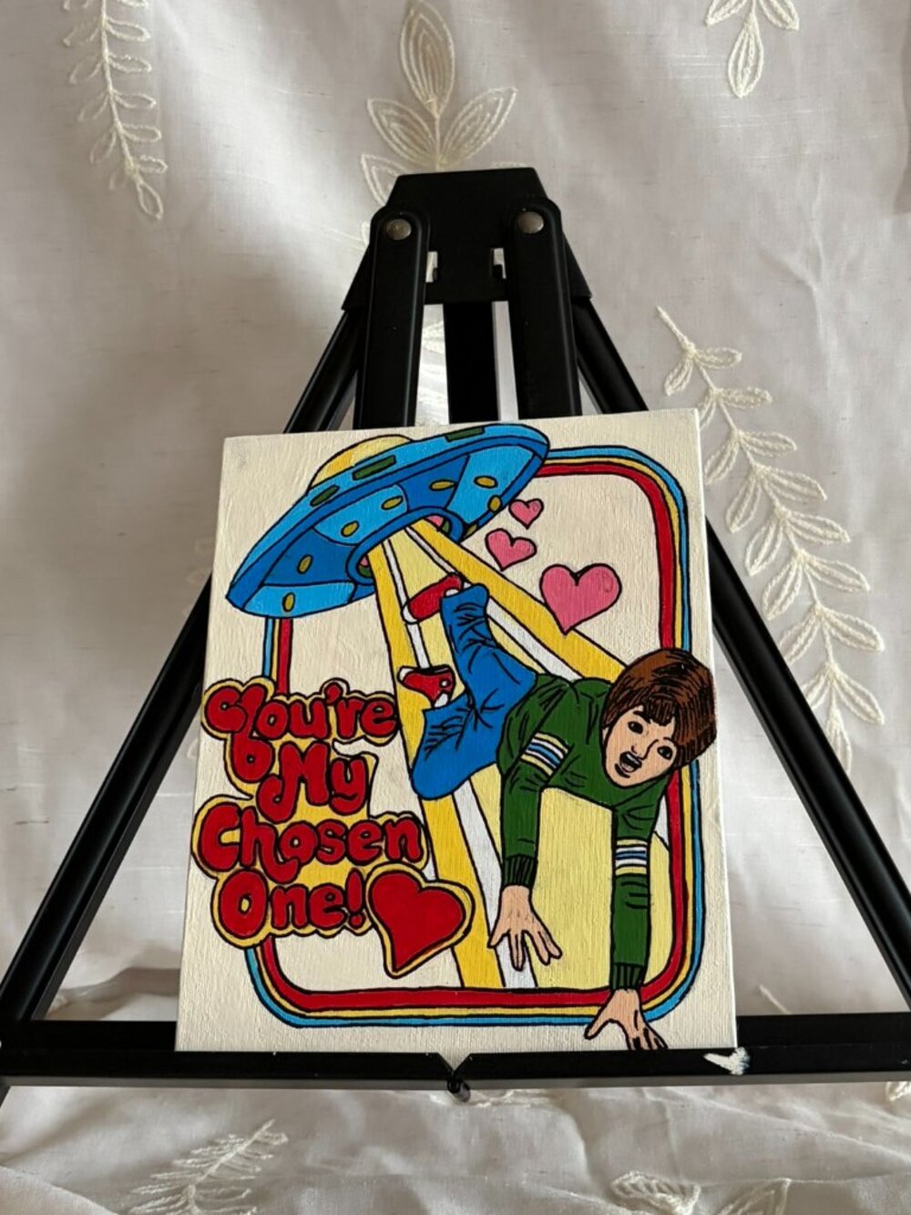 Hand Painted You’re My Chosen One Retro UFO Canvas 7x9
